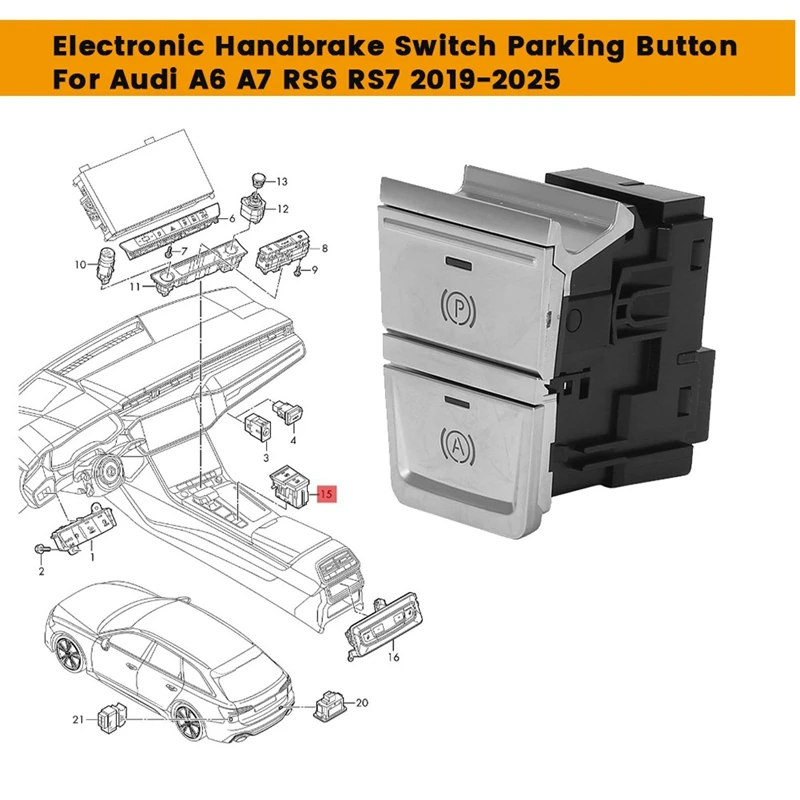 Car Console Electronic Handbrake Switch 4K0927225B For  A6 A7 RS6 RS7 2019-2025 Parking Multi-Function Button