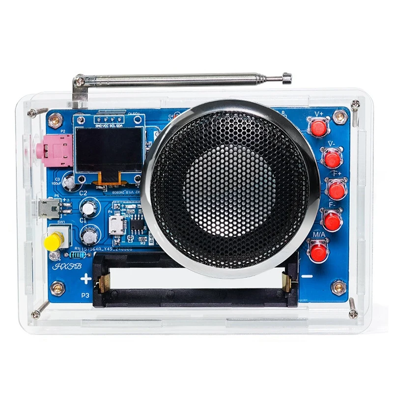 

HU-077 FM-радио DIY Kit OLED-дисплей Батарея Перезаряжаемая сборка для практики сварки Электронный производственный комплект