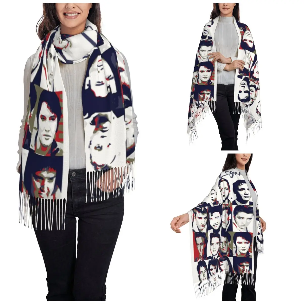 The Born Legend E-Elvis P-Presleys Shawl Wraps for Womens Winter Warm Long Soft Scarf Pashminas Tassel Scarves