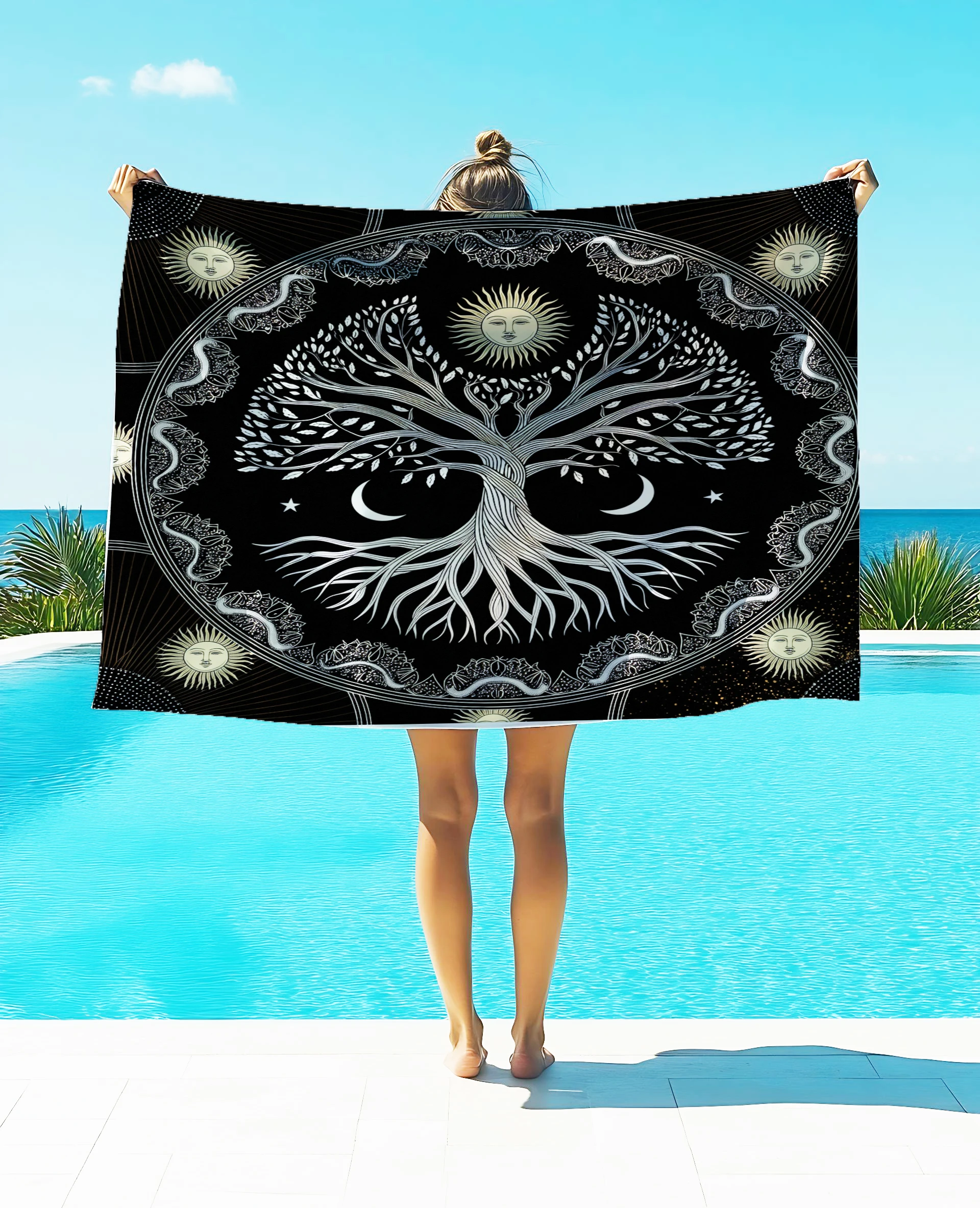 A Set Of Black Style Tree Soft Printed Towel Flannel Towel Quick-drying Double-sided Velvet Absorbent Towel Bath Wash Face Towel