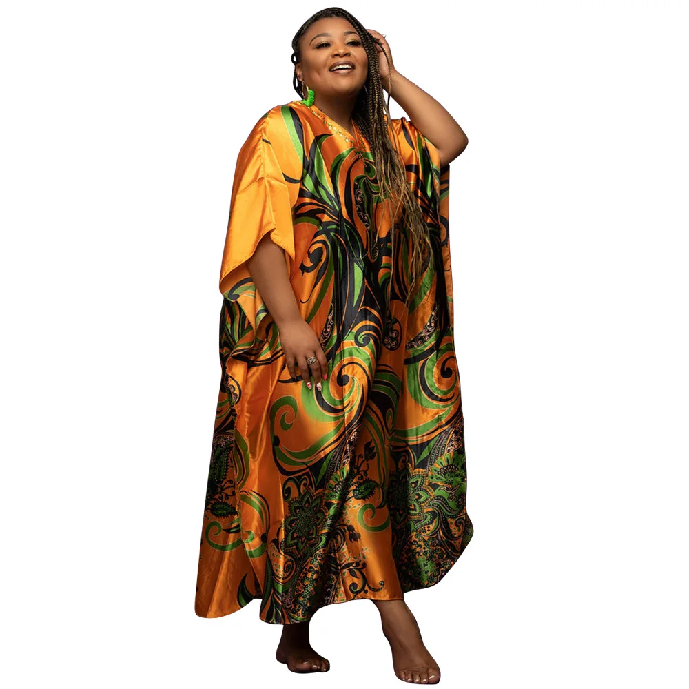 Robe longue décontractée à manches mi-longues pour femmes, grande taille, imprimé, à la mode, col en V, pull, vente en gros, livraison directe, printemps, 2022