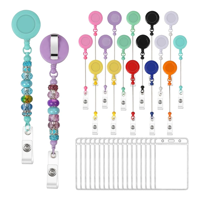 Beaded Badge Reel Strip Retractable DIY Badge Reel Kit Nurse ID Card Holder For Teacher Office Supplies DIY Beaded