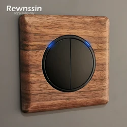 Vintage Style Wall Electrical Sockets Internet Outlet Black Walnut Solid Wood Push Button ON OFF Light Switches 20A 45A Switch