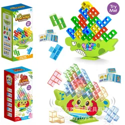 Juego de apilamiento de bloques de construcción de dinosaurios, juguete de fiesta apilado, bloque de Tetris alto, bloque de equilibrio de escritorio, rompecabezas apilado, juego de mesa