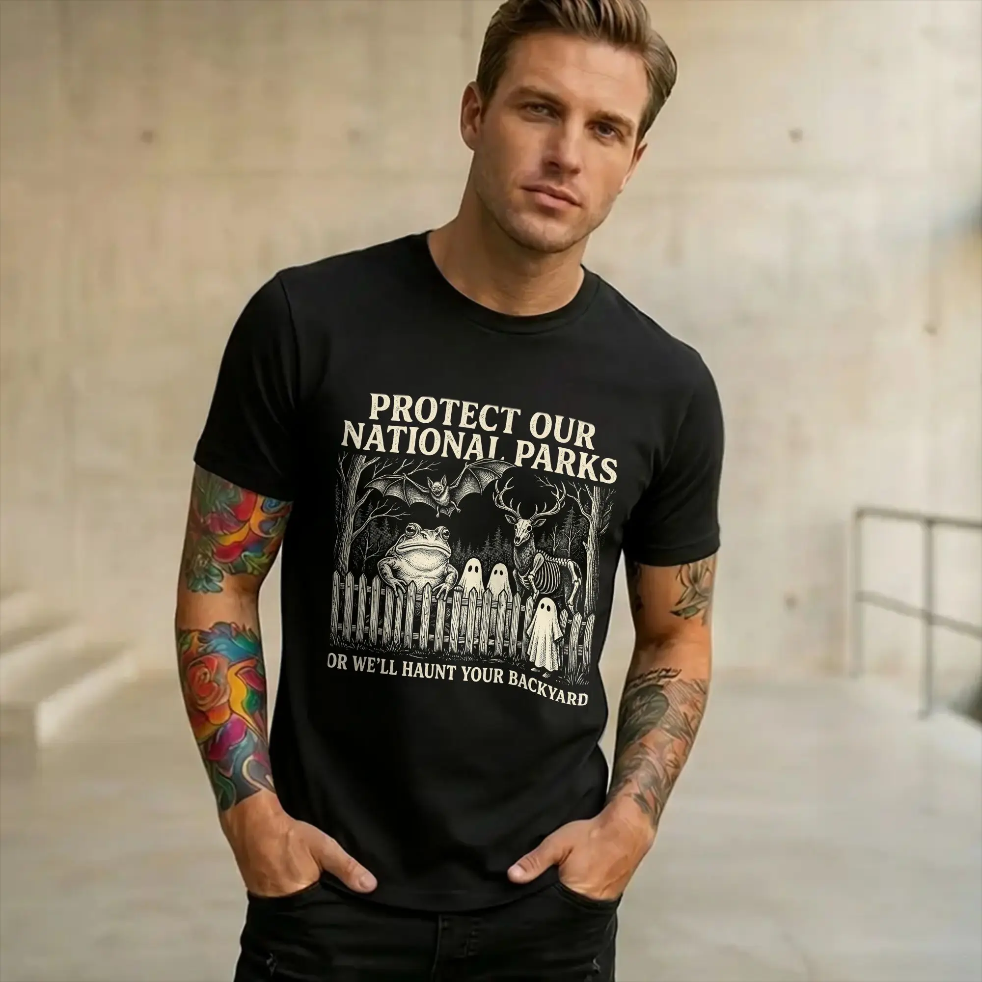 Protect Our National Parks or We'll Haunt Your Backyard Print T Shirt Men Women  Cotton  Tee Shirt Clothes