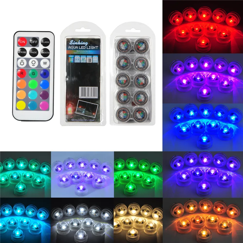 Battery Powered LED Underwater RGB Submersible Lights IP68 Waterproof Swimming Pool Night Atmosphere Lamp Decor Wedding Party