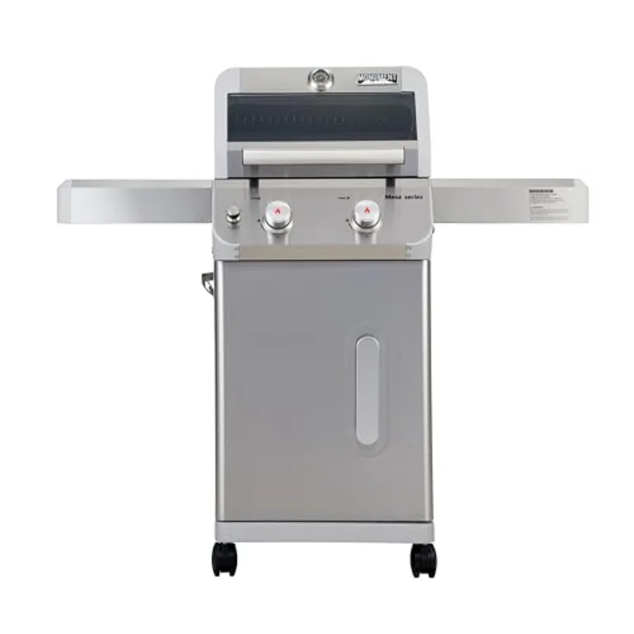 

2-Burner Stainless Steel Liquid Propane Gas Grill with Foldable Shelves for Patio Garden Barbecue Clearview Lid and Knob Contro