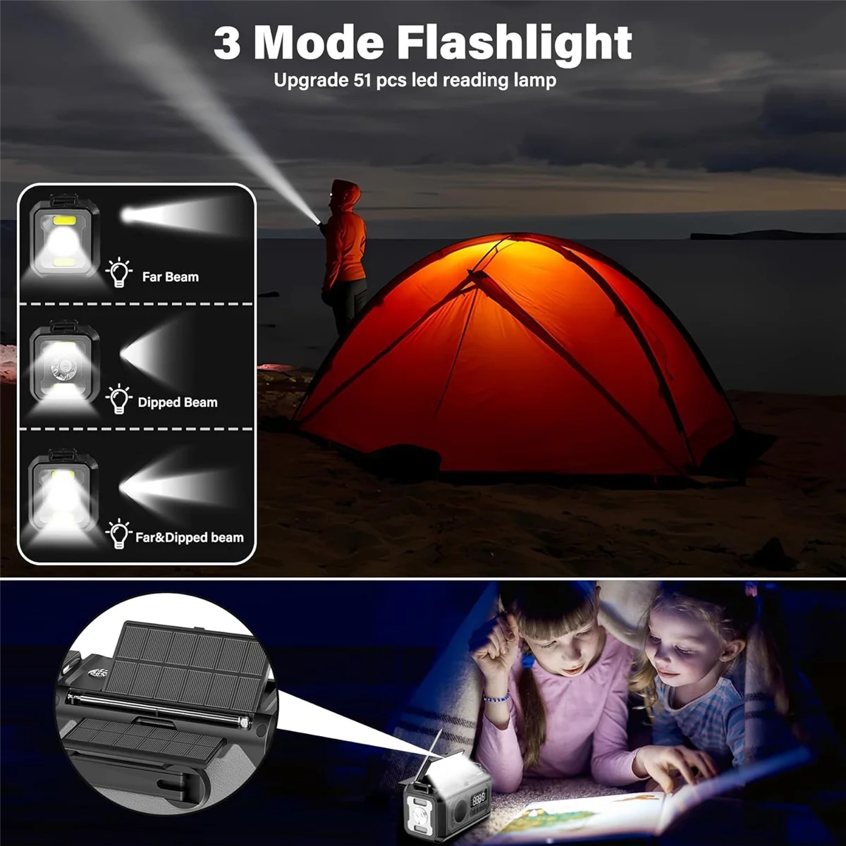 12000มิลลิแอมป์ชั่วโมงสภาพอากาศฉุกเฉินวิทยุมือหมุนวิทยุพลังงานแสงอาทิตย์แบบพกพา AM/FM/วิทยุพร้อมไฟฉายไฟอ่านหนังสือ