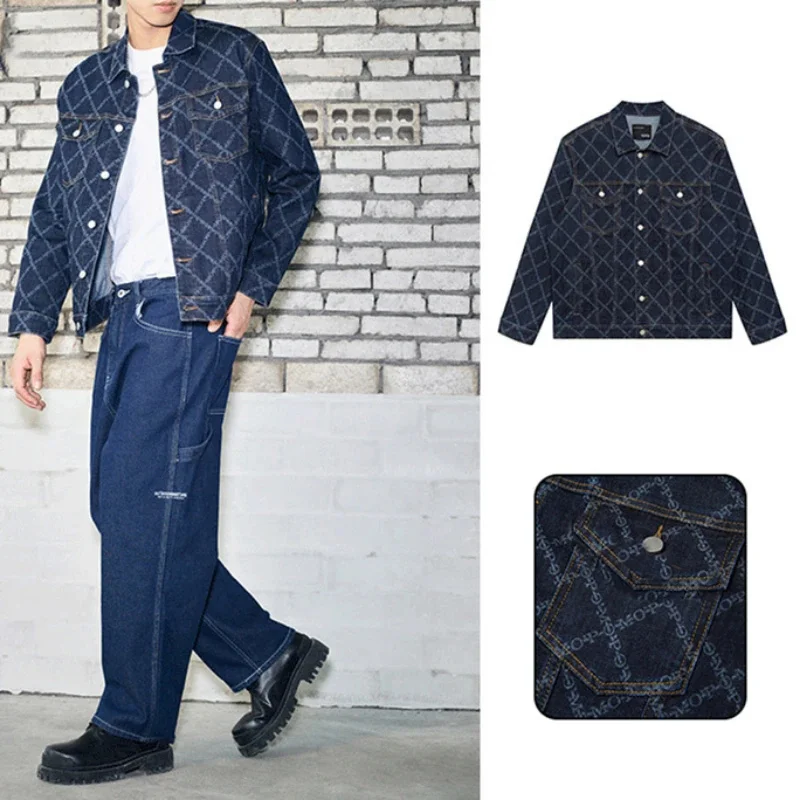 

Men's Plaid Denim Jacket British Style Lapels Vintage Casual Jackets New for Men's Jeans Coat Trendy Printing In Spring Workwear