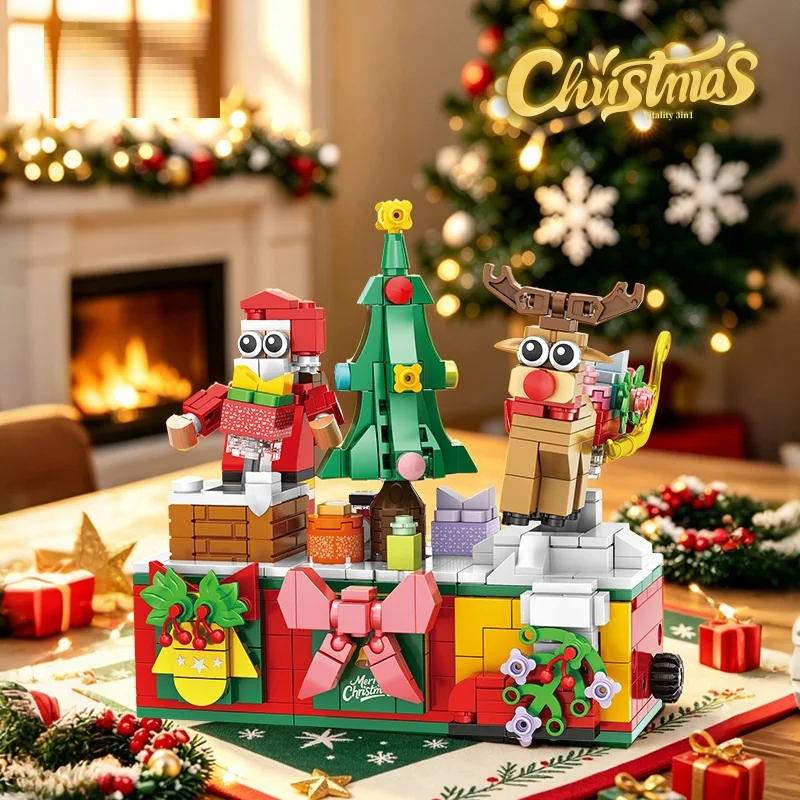 Creativity Winter Village Christmas Tree Santa Claus Elk Building Blocks Bricks Model Assembly Toys Christmas Gift