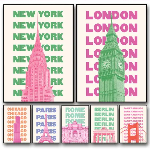 Trendy Travel Print Chicago New York San Francisco London Paris Rome Japan Amsterdam Berlin Egypt Miami Canvas Poster Room Decor