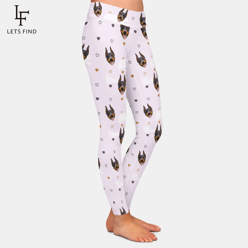 LETSFIND – Leggings d'entraînement taille haute pour femmes, pantalon à la mode avec imprimé numérique de chien de dessin animé 3D Doberman Pinscher