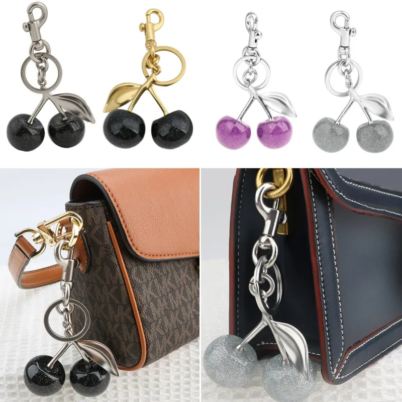 Fashion Cherry Keychain Elegant Exquisite Fruit Cherries Keyring Women Bag Pendant Handbag Hanging Charms Car Key Holder