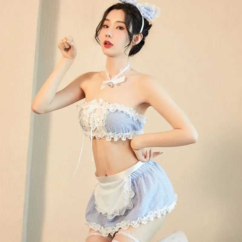 

Hot Cute Anime Cow Cosplay Exotic Costume Japanese Style Bikini Lingerie Set for Role Play Night Sleepwear Clubwear Maid Uniform