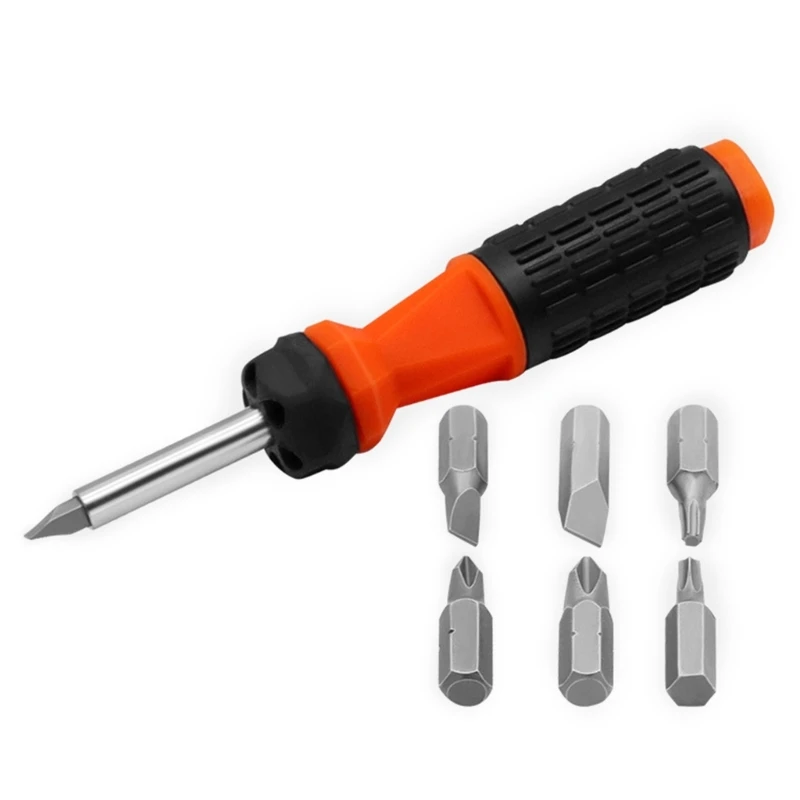 6-In-1 Multi-Bit Screwdriver Set 17cm Length Screwdriver and Bits Magnentized Shaft For Securing Bit