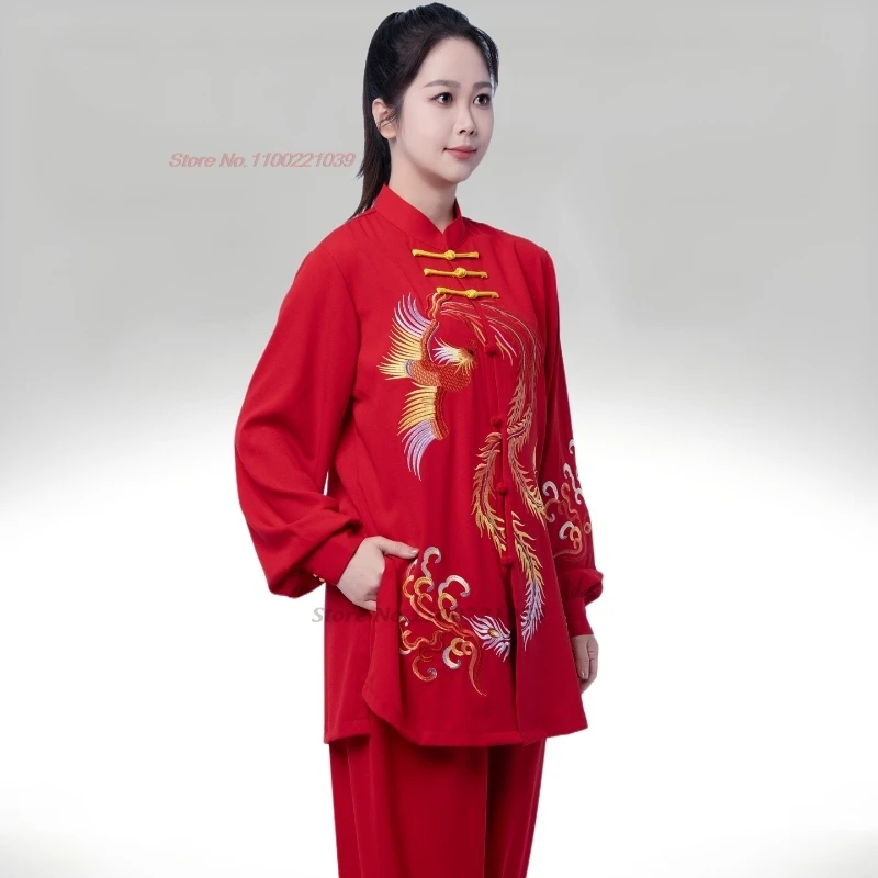 2025 chino vintage kung fu tai chi artes marciales taijiquan dragón bordado tops + pantalones conjunto wushu entrenamiento ejercicio práctica