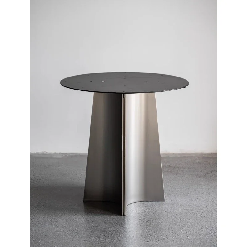 1970s antique stainless steel round table feet, marble glass table legs bracket