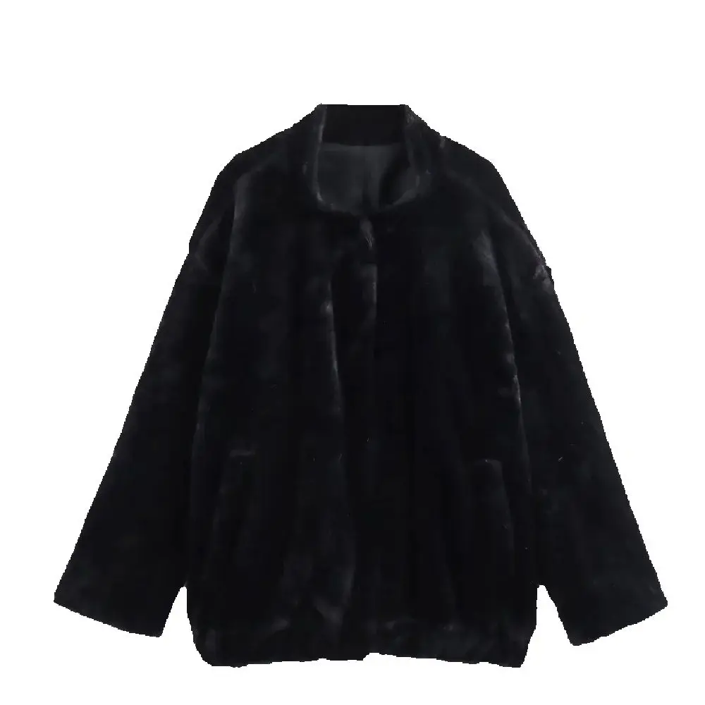 

Women's Fur Loose Pilot Jacket Stand Collar Long Sleeve Pocket Autumn/Winter New Warm Coat