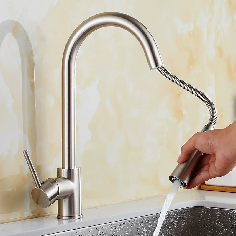

Nickle Brush Kitchen Faucet Sink Tap Single Lever Hot and Cold Water Faucet Brass Tap Pull Out Sink Mixer
