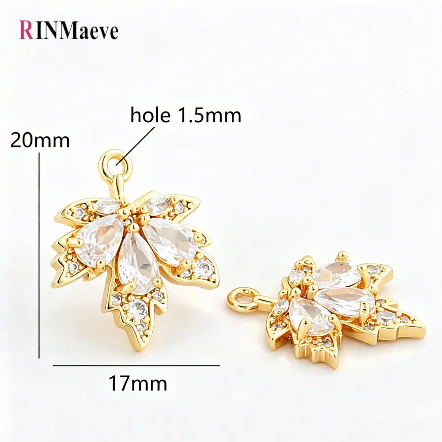 4PCS 17*20MM Maple leaves Charms Pendants 18K Gold Color Brass with Zircon Bracelet Necklace Jewelry Making Supplies Accessories - view 2