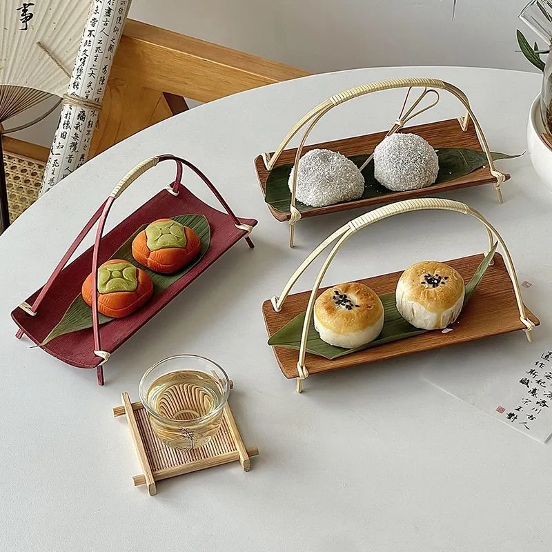 Handmade Bamboo Handle Fruit Basket Tea Tray Dim Sum Sitting Room Household Tea Ceremony Chinese Antique Creative Basket ZF386