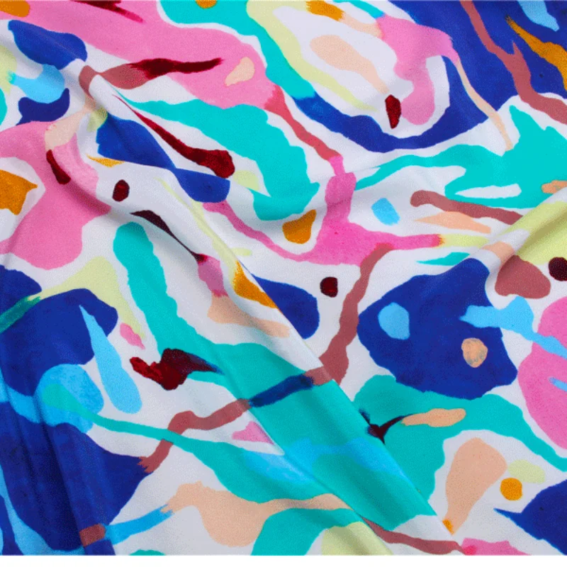 

1 метр, 100% тутовый шелк, 18 момме, креповая шелковая ткань, розовая, с красочным художественным принтом, 138 см, ширина 54 дюйма, по дворам, YW008