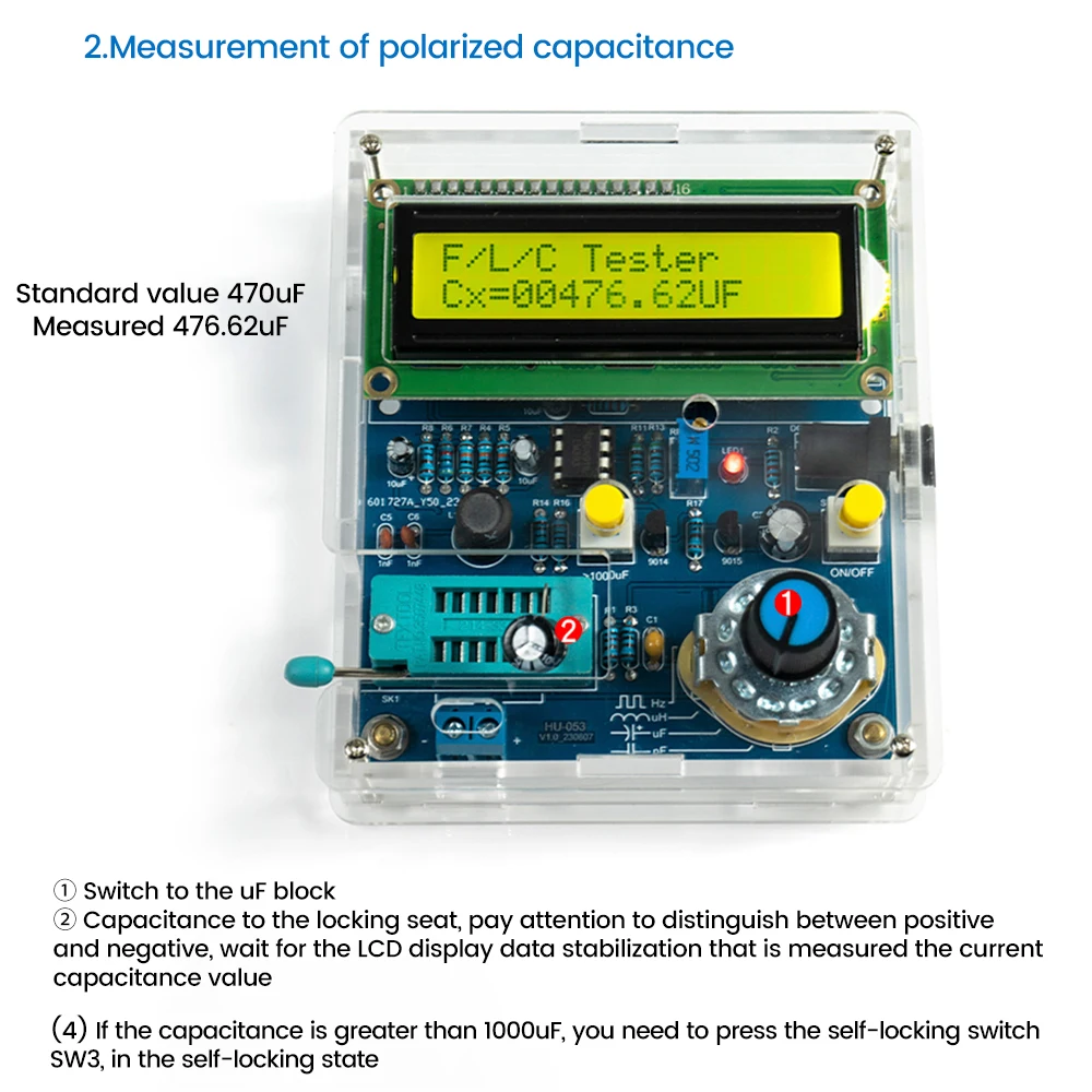 Imagem -04 - High Precision Capacitância Medidor Transistor Tester Indutância Medidor de Resistência Medição de Freqüência Faça Você Mesmo Kits Eletrônicos dc 5v