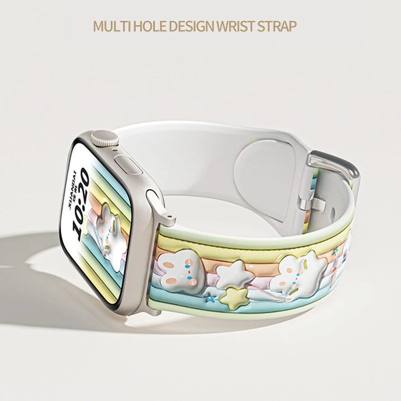 애플 워치용 3D 실리콘 스트랩, 울트라 49mm, 38mm, 40mm, 41mm, 45mm, 44mm, 42mm 패턴 인쇄 손목 밴드, 아이워치 시리즈 8, 7, 654 SE용