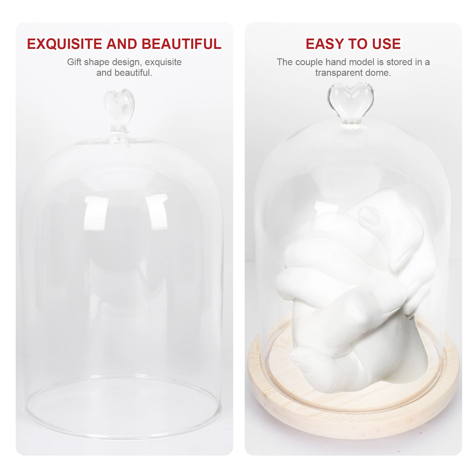 

Couple Hand Mold Gypsum Romantic Decorations Wedding Adornment Glowing Glass Dome Display Heart Sculpture Table Ornament Present