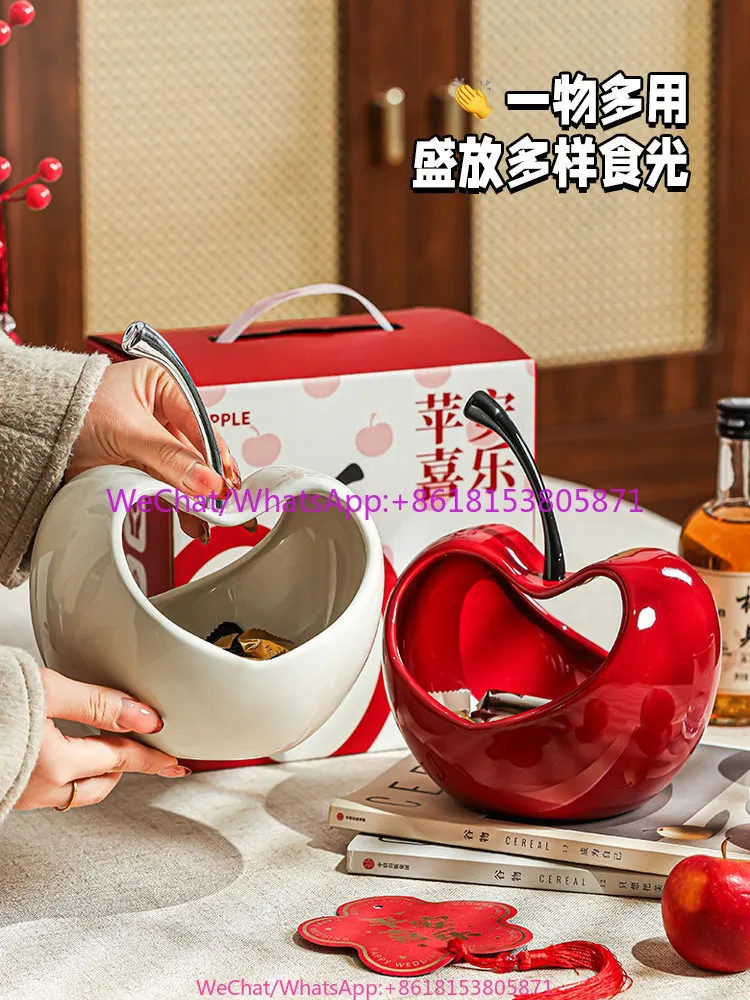 Ceramic high-value living room household red apple basket New Year's New Year snacks candy display plate