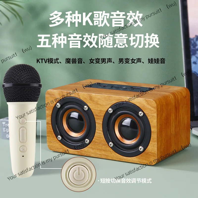 

H3 wooden Bluetooth wireless dual microphone Karaoke speaker, card U disk function interface computer stereo