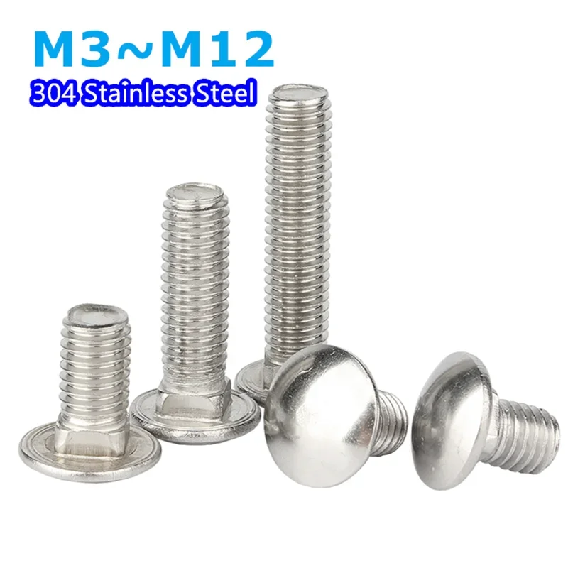 M3 M4 M5 M6 M8 M10 M12 304 Stainless Steel Carriage Bolt 304 Stainless Steel Round Head Square Neck Screw