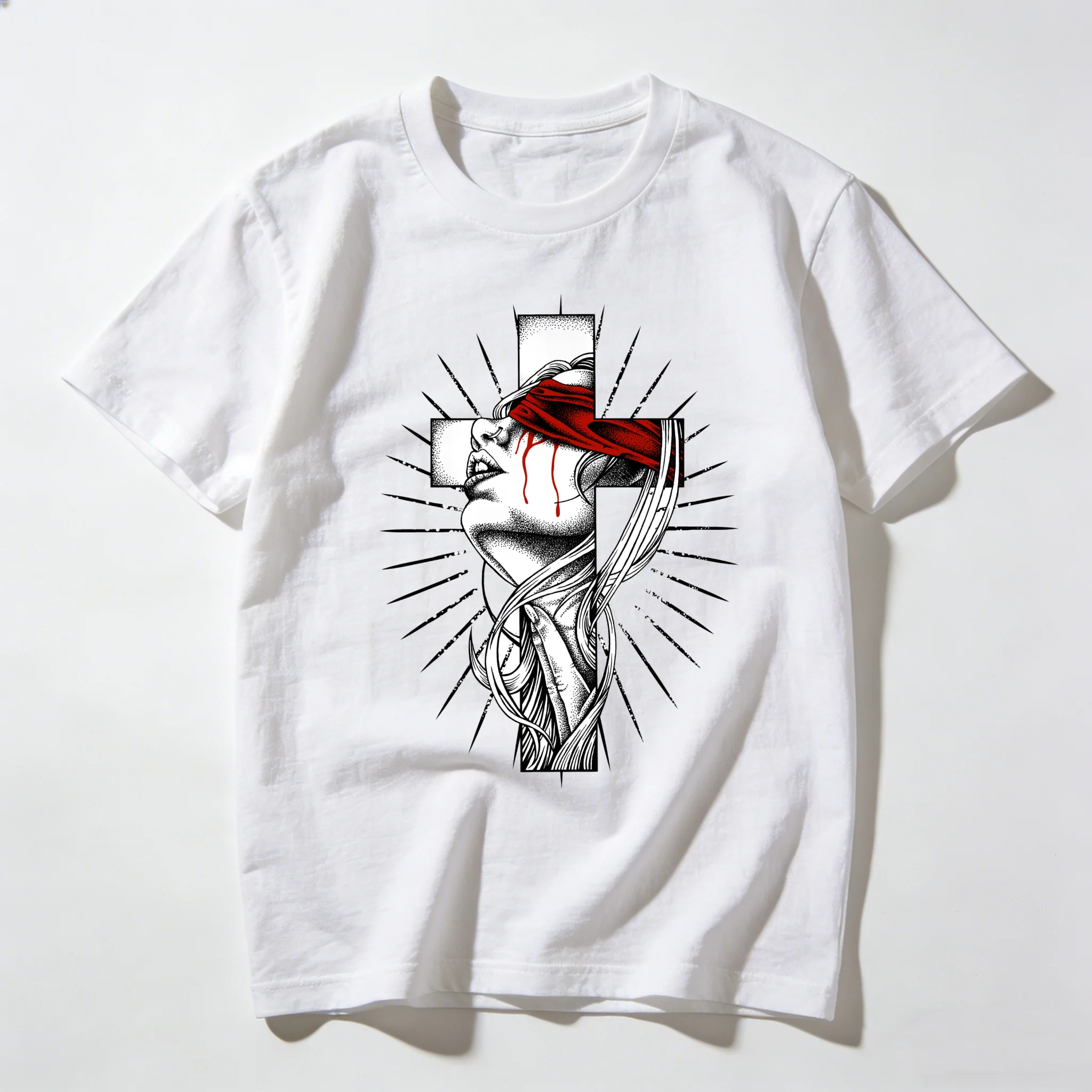 Adult and Children's Blindfolded Gothic-style Pure Cotton T-shirt, A Must-have for Subculture Street Fashion!