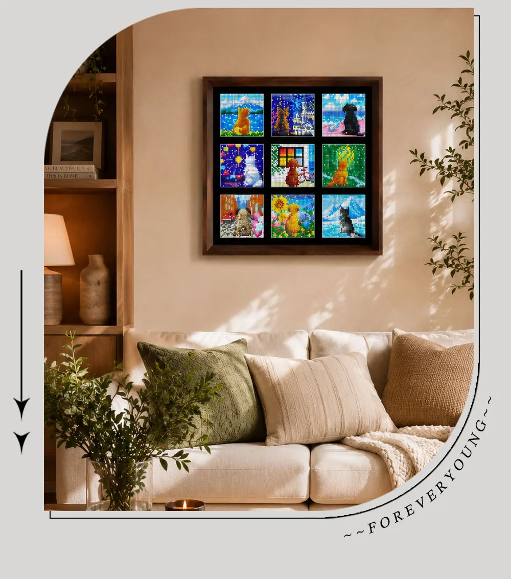 9 Grid Dog Travel Scenery Diamond Painting Kit, Puppy Back View Pixel Art, Square + AB + Crystal Diamonds, 30×30cm. view 5