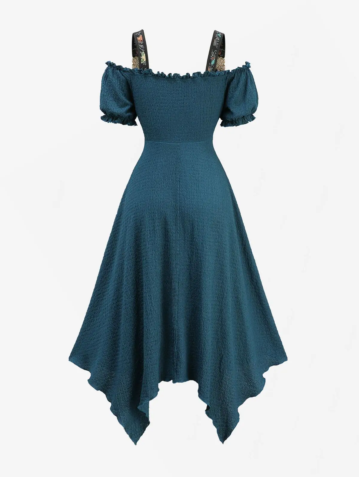 ROSEGAL Plus Size Casual Diepgroene Jurk Vrouwen Koude Schouder Pofmouwen Geborduurd Lace Up Corset Getextureerde 2-in-1 Jurken