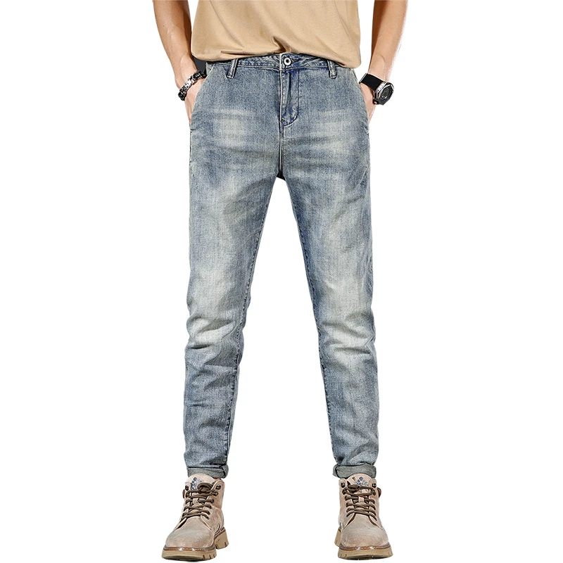 Denim Spring/Summer Retro Slim Fit Small Feet Grey Elastic Casual Men's Pants Jeans For Men Clothing  Skinny Jeans Men