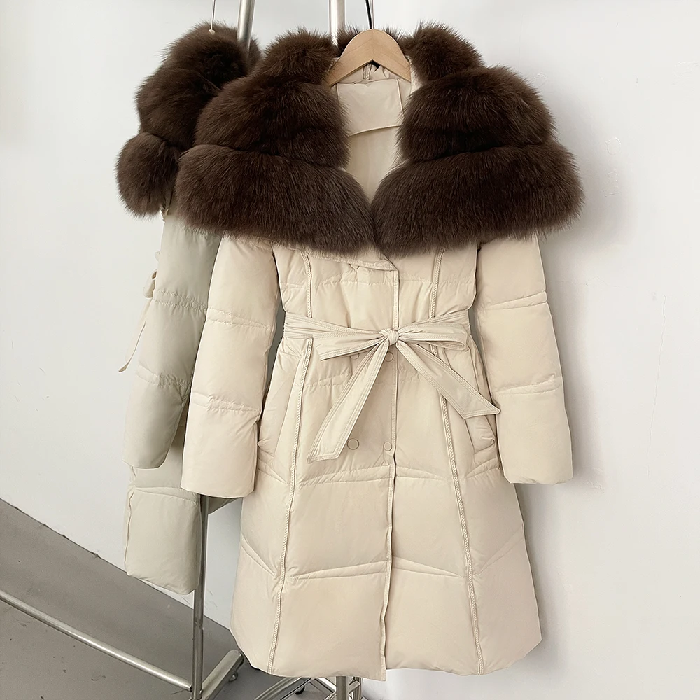 

Winter Reality Fur White Duck Down Coat Natural Fur Female Puffer Jacket New in Clothes Women Big Real Fox Fur Fluffy Jacket