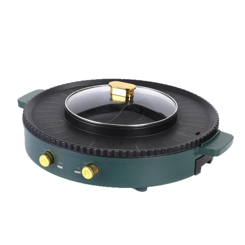Household multi-functional shabu-shabu all-in-one pot, Korean electric grill plate, dual-purpose mandarin duck barbecue pot