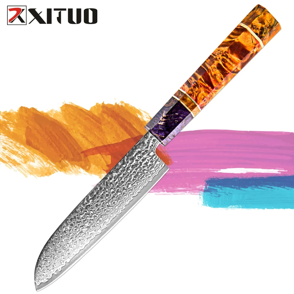 Faca santoku 5 Polegada damasco faca de cozinha de aço japonês cabo de madeira octogonal melhores facas chef santoku faca utilitária afiada
