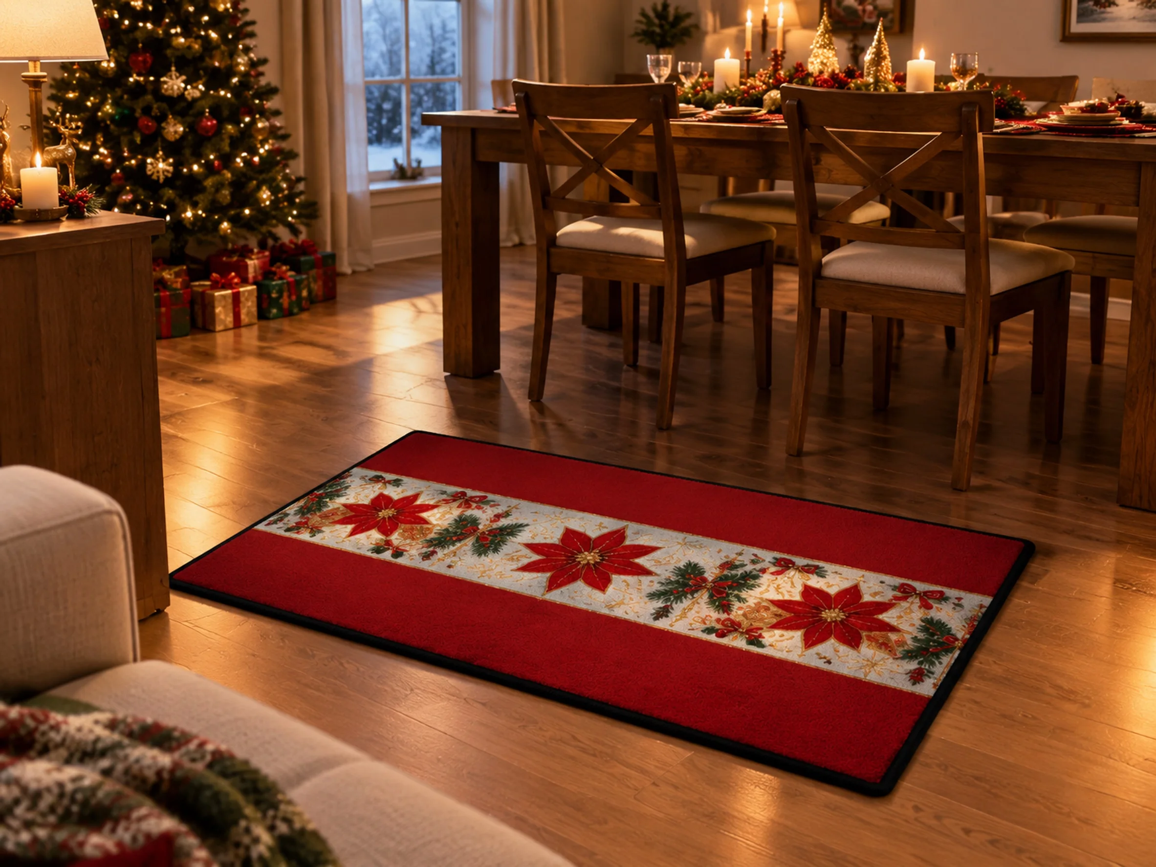 VIKAMA Christmas Red White Star Flannel Door Mat, Soft Washable Xmas Door Mat, Xmas Decor for Guest Room, Front Porch, Mudroom