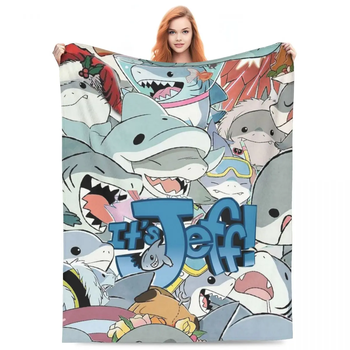 Cute Jeff The Land Shark Cartoon Blankets Flannel Sofa Throw Blanket Breathable for Home Bedroom Throws Bedspread Quilt