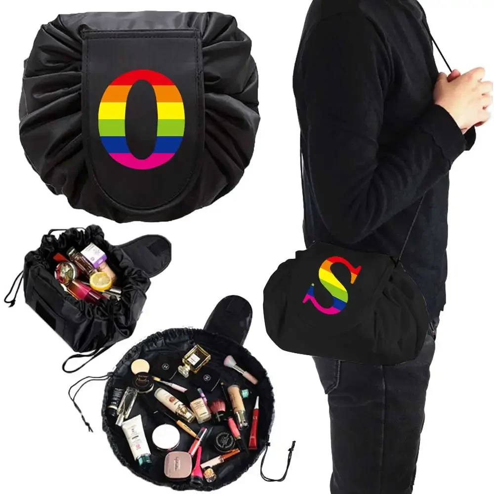 

Cosmetic Bag Travel Toiletry Storage Drawstring Crossbody Shoulder Bags Make Up Pack Rainbow Letter Print Women Makeup Organizer