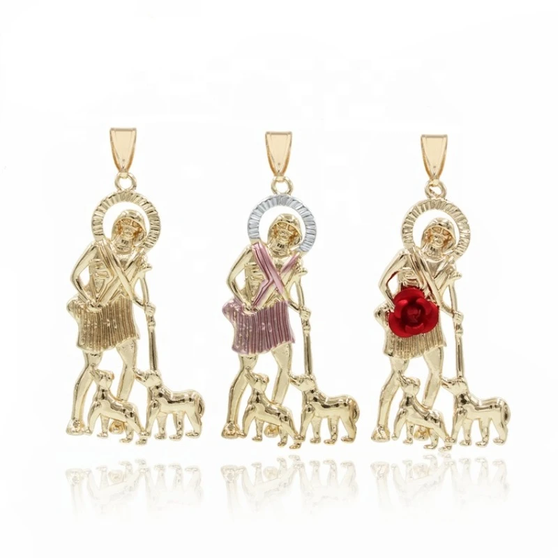 

Luck Fashion Popular Religious Jewelry Jude Jesus and Two Dogs Three-color Gold Laminado Necklace Pendant Gift for Men and Women