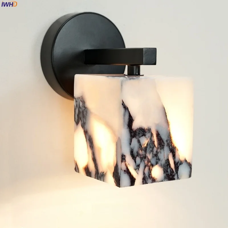 

IWHD Japan Vintage LED Wall Light Fixtures Iron Marble Bathroom Mirror Stair Lighting Reading Bedroom Lamps Lampade Da Parete