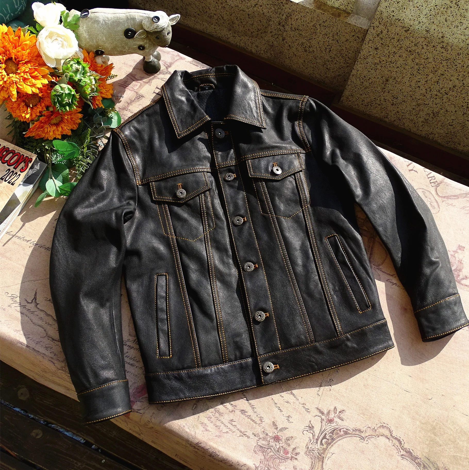 

Натуральная кожаная куртка из коровьей кожи высшего качества, японская версия 507, джинсовая куртка-косуха, облегающий кожаный пиджак, модная городская одежда для осени