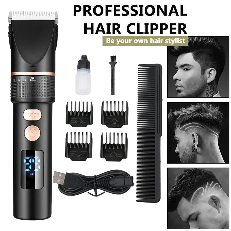 Rechargeable LCD Hair Clipper with Titanium Ceramic Blade - Salon Grade Hair Trimmer for Men