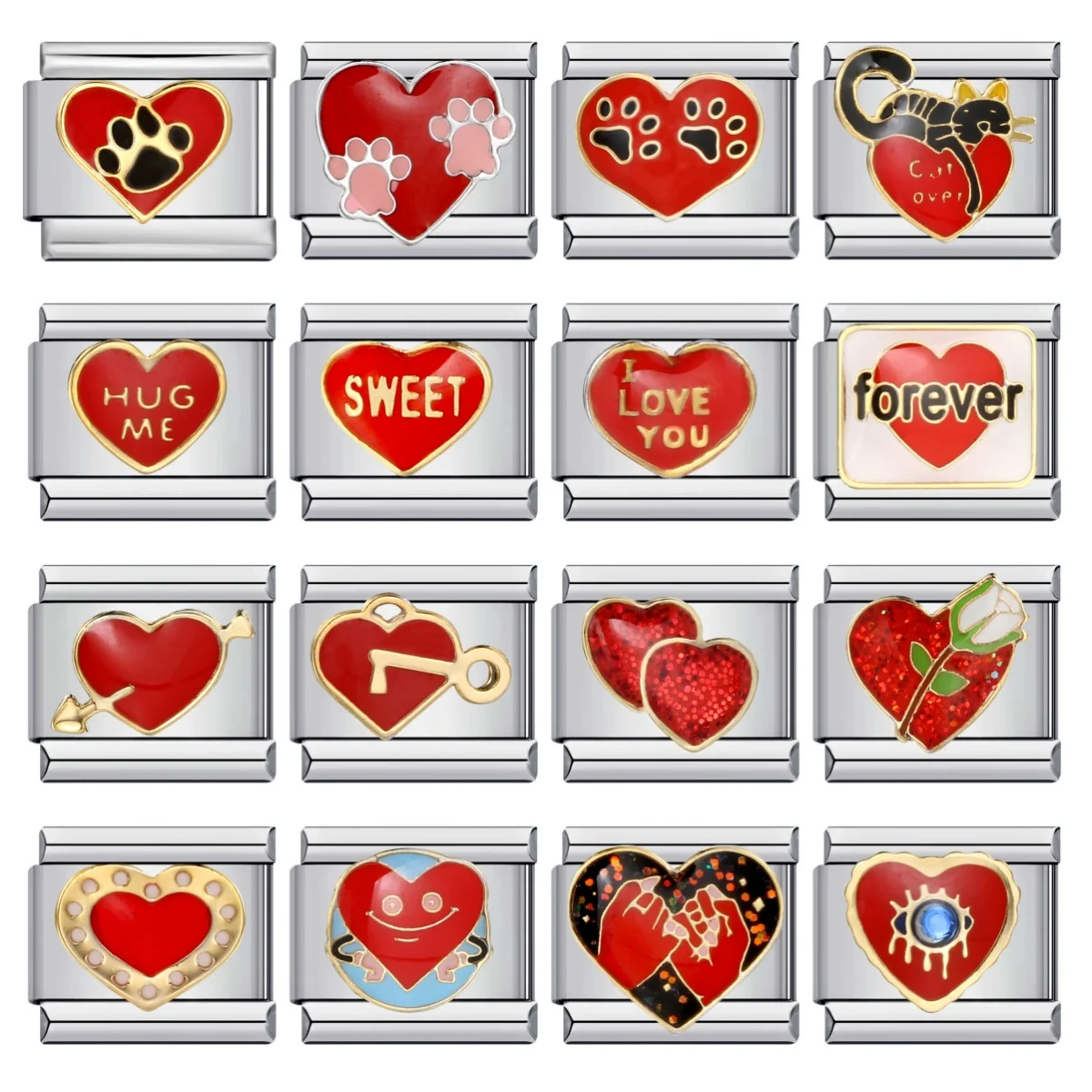 Valentinstag Romantische Süße Rote Liebesherz-Buchstaben Italienische Charm-Elemente Passend für 9mm Edelstahl-Armband Schmuck DIY-Herstellung – Detail 1