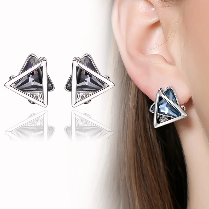 새로운 S925 실버 귀걸이, 여성용 입체 삼각형 기하학 스터드 귀걸이, 우아한 여성용 귀걸이