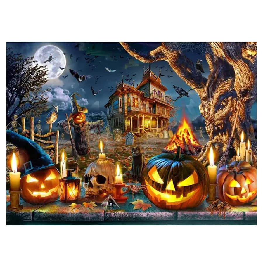 Adult Halloween Diamond Painting Set,Full Round Diamond embroidery 5D Halloween,Autumn Pumpkin Thanksgiving Diamond mosaic decor