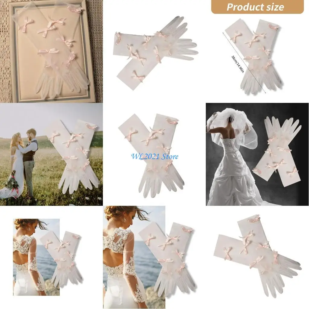 

G5GC Bride Marriage Mittens Driving Gloves Lace Gloves Shawl Sunscreen Lolitas Mittens for Teas Parties Dinner Funeral